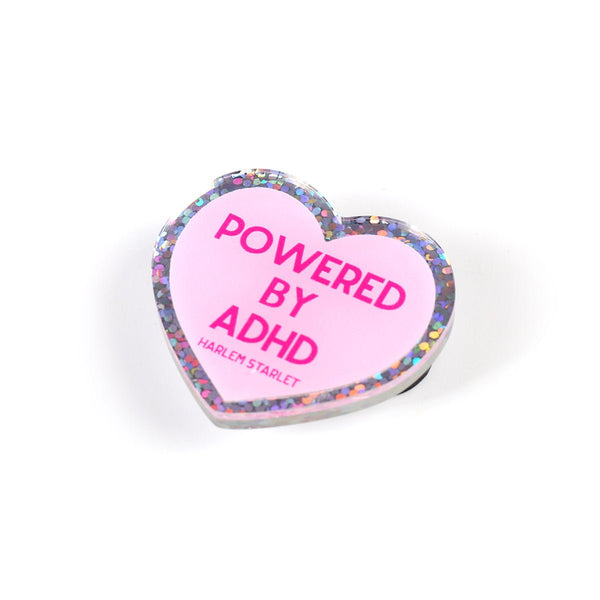 Pin - Powered by ADHD Glitter Heart in Pink - Harlem Starlet