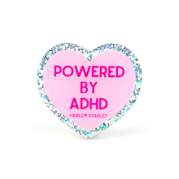 Pin - Powered by ADHD Glitter Heart in Pink - Harlem Starlet