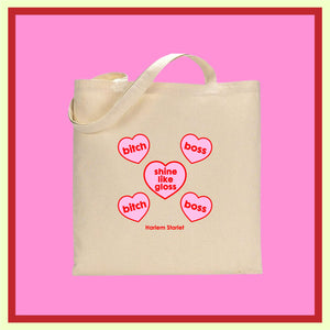 Tote Bag - Bitch Boss Shine Like Gloss Candy Heart in Red & Pink - Harlem Starlet