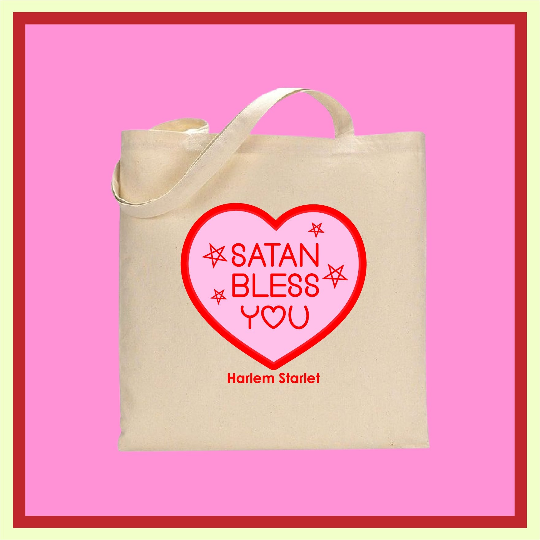Tote Bag - Satan Bless You Heart in Red & Pink - Harlem Starlet