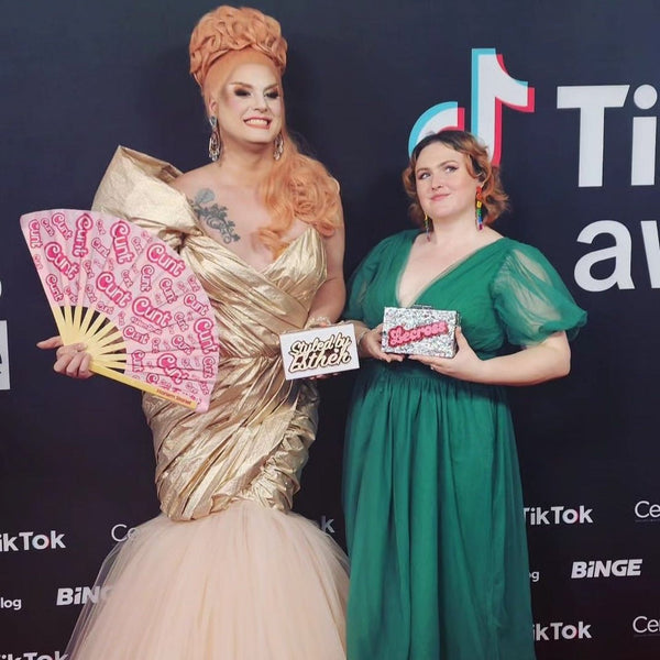 Styled by Esther and Alannugh on the TikTok red carpet with Pink cunt fans by Harlem Starlet