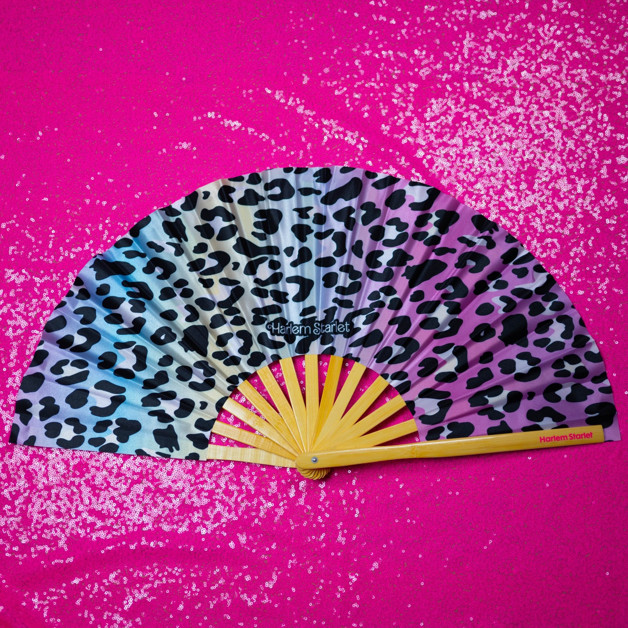 Bamboo Clack Fan - Leopard in Pastel Rainbow - Harlem Starlet