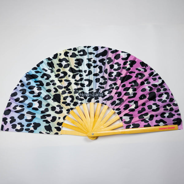 Bamboo Clack Fan - Leopard in Pastel Rainbow - Harlem Starlet