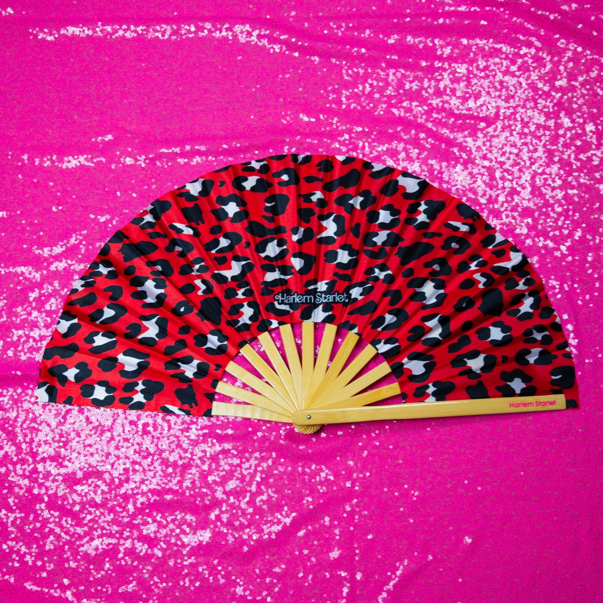 Bamboo Clack Fan - Leopard in Red - Harlem Starlet