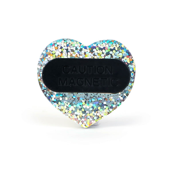 Glittery Heart Back Pin with strong magnetic closure.