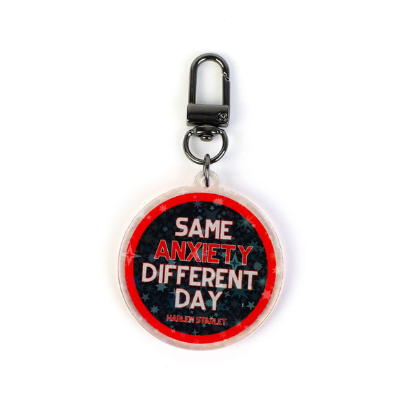 Keyring - Same Anxiety, Different Day Round Glitter in Black - Harlem Starlet