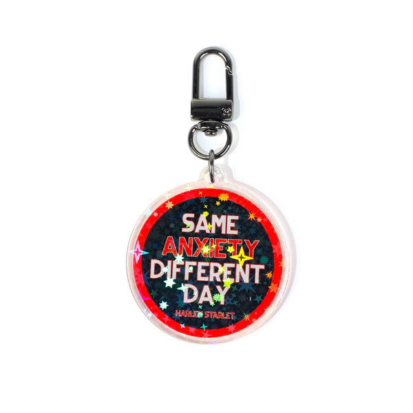 Keyring - Same Anxiety, Different Day Round Glitter in Black - Harlem Starlet