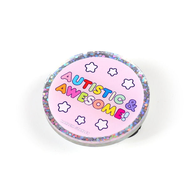 Pin - Autistic & Awesome Round Glitter in Pink - Harlem Starlet