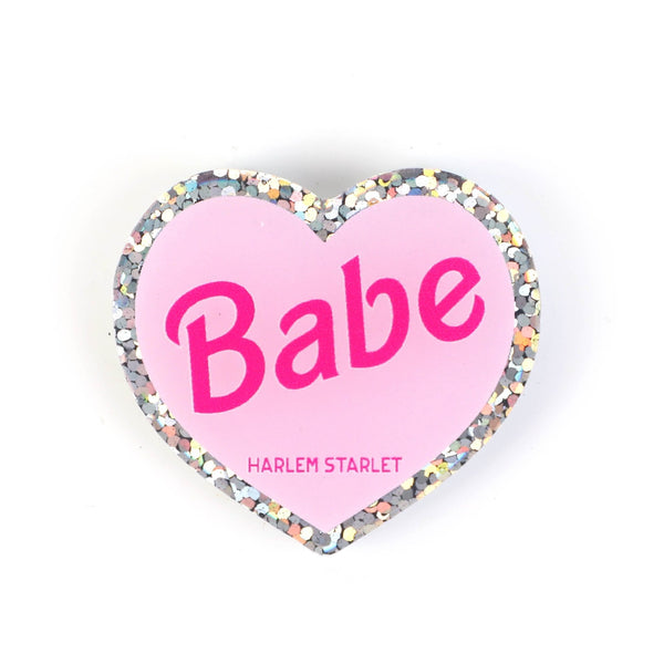 Pin - Babe Glitter Heart in Pink - Harlem Starlet