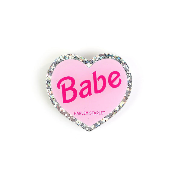 Pin - Babe Glitter Heart in Pink - Harlem Starlet