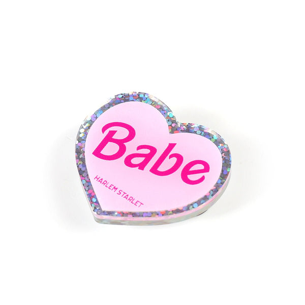 Pin - Babe Glitter Heart in Pink - Harlem Starlet