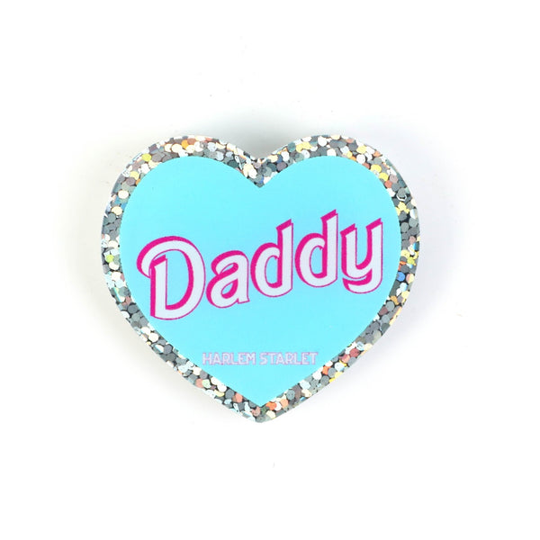 Pin - Daddy Glitter Heart in Aqua - Harlem Starlet