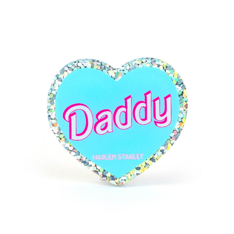 Pin - Daddy Glitter Heart in Aqua - Harlem Starlet