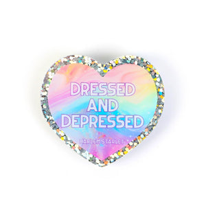 Pin - Dressed and Depressed Glitter Heart in Pastel Rainbow - Harlem Starlet