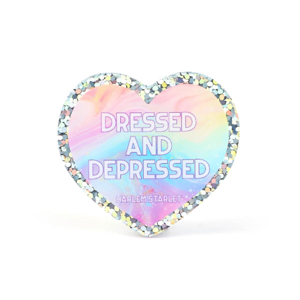 Pin - Dressed and Depressed Glitter Heart in Pastel Rainbow - Harlem Starlet