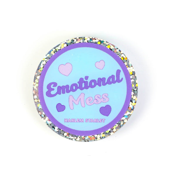 Pin - Emotional Mess Round Glitter in Blue - Harlem Starlet