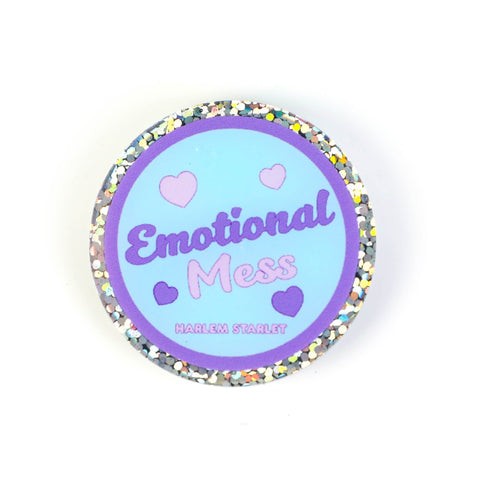 Pin - Emotional Mess Round Glitter in Blue - Harlem Starlet