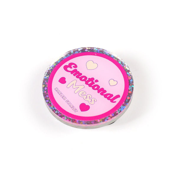 Pin - Emotional Mess Round Glitter in Pink - Harlem Starlet