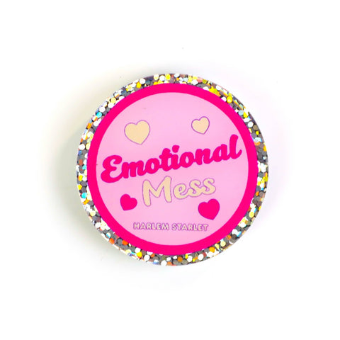 Pin - Emotional Mess Round Glitter in Pink - Harlem Starlet