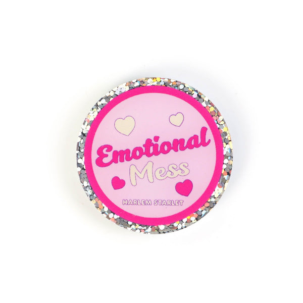 Pin - Emotional Mess Round Glitter in Pink - Harlem Starlet