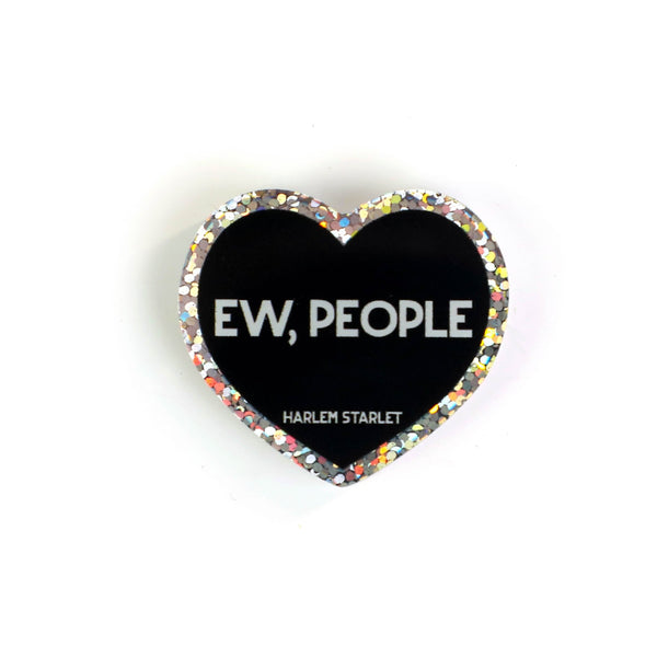 Pin - Ew, People Glitter Heart in Black - Harlem Starlet