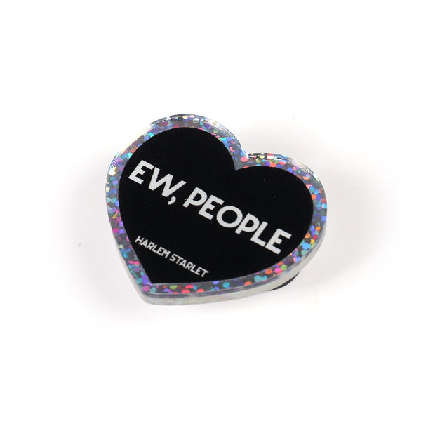 Pin - Ew, People Glitter Heart in Black - Harlem Starlet