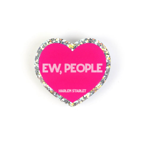 Pin - Ew, People Glitter Heart in Hot Pink - Harlem Starlet