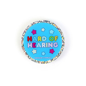 Pin - Hard of Hearing Round Glitter in Blue - Harlem Starlet