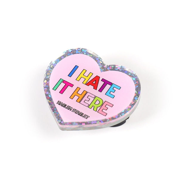 Pin - I Hate It Here Glitter Heart in Pink - Harlem Starlet