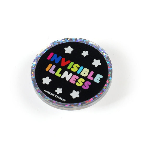 Pin - Invisible Illness Round Glitter in Black - Harlem Starlet