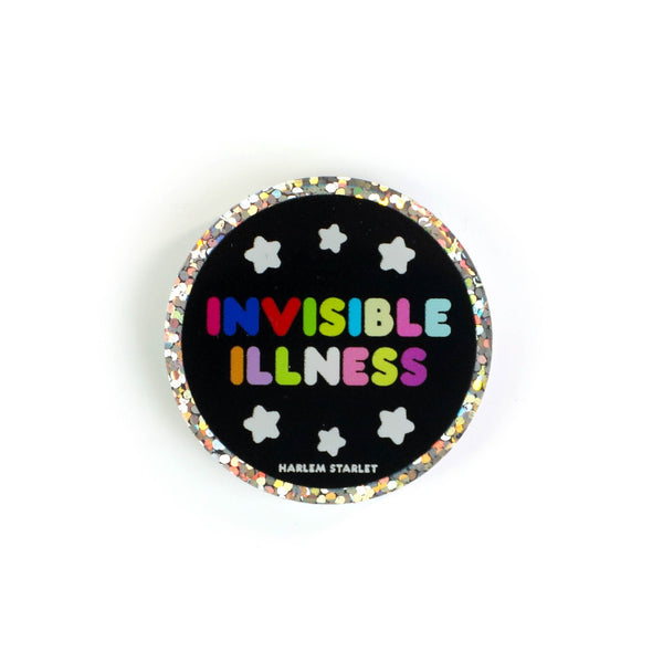 Pin - Invisible Illness Round Glitter in Black - Harlem Starlet