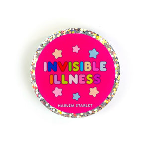 Pin - Invisible Illness Round Glitter in Hot Pink - Harlem Starlet