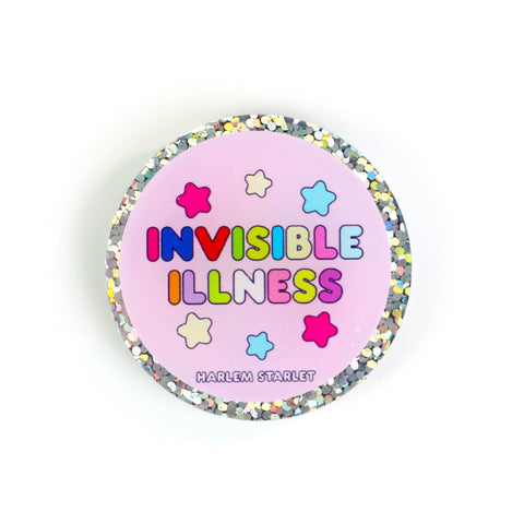 Pin - Invisible Illness Round Glitter in Pink - Harlem Starlet