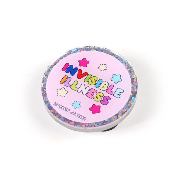 Pin - Invisible Illness Round Glitter in Pink - Harlem Starlet