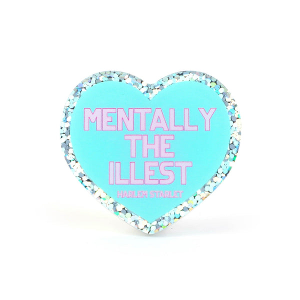 Pin - Mentally The Illest Glitter Heart in Mint - Harlem Starlet