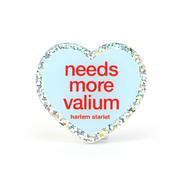 Pin - Needs More Valium Glitter Heart in Blue - Harlem Starlet