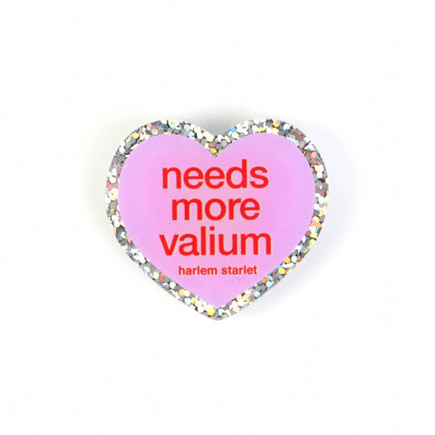 Pin - Needs More Valium Glitter Heart in Lilac - Harlem Starlet