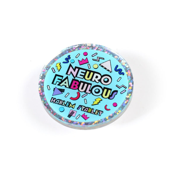 Pin - Neuro Fabulous Round Glitter in Aqua - Harlem Starlet