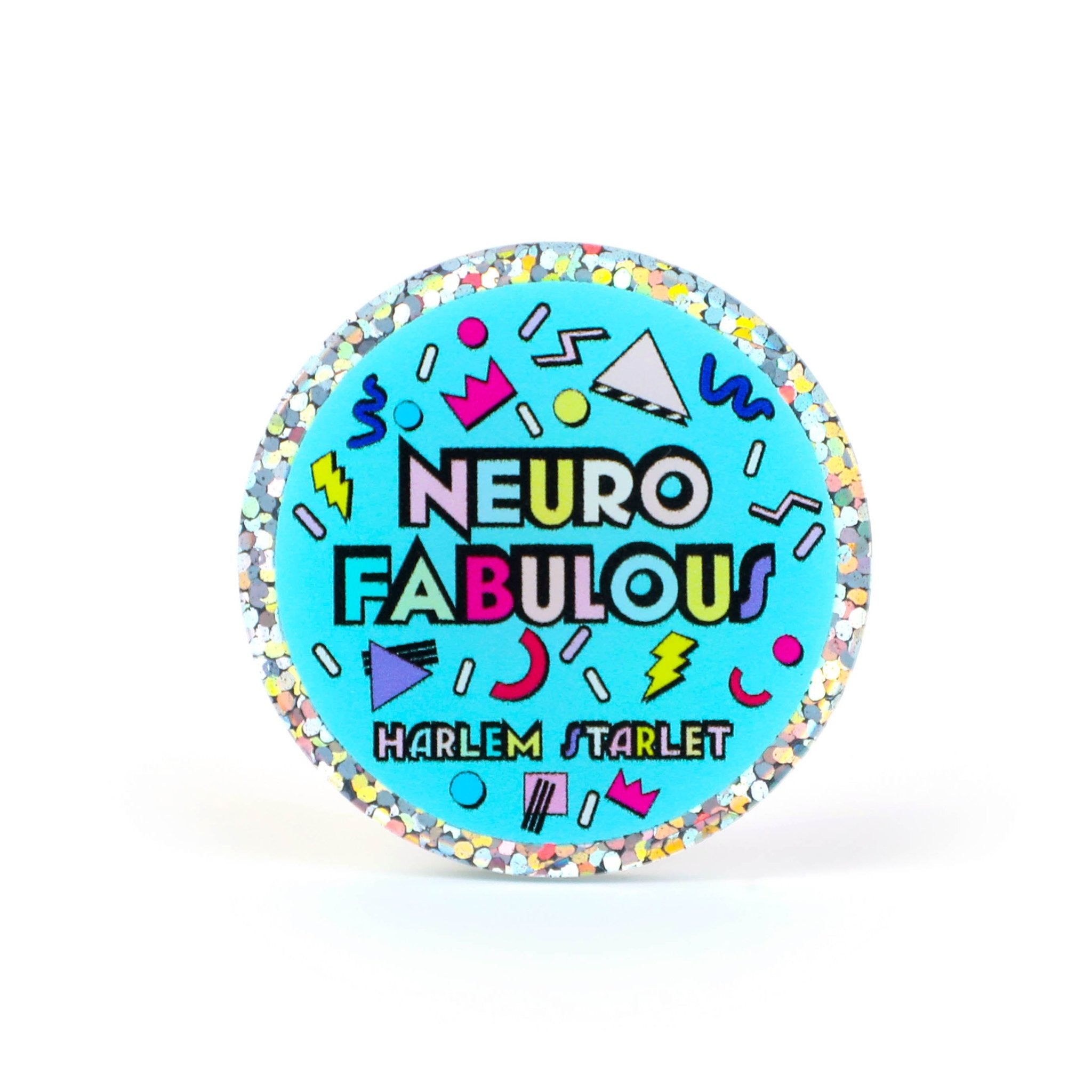 Pin - Neuro Fabulous Round Glitter in Aqua - Harlem Starlet