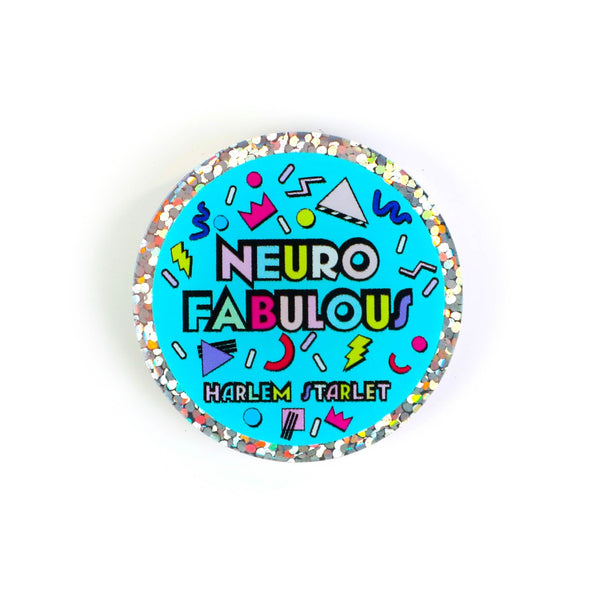 Pin - Neuro Fabulous Round Glitter in Aqua - Harlem Starlet