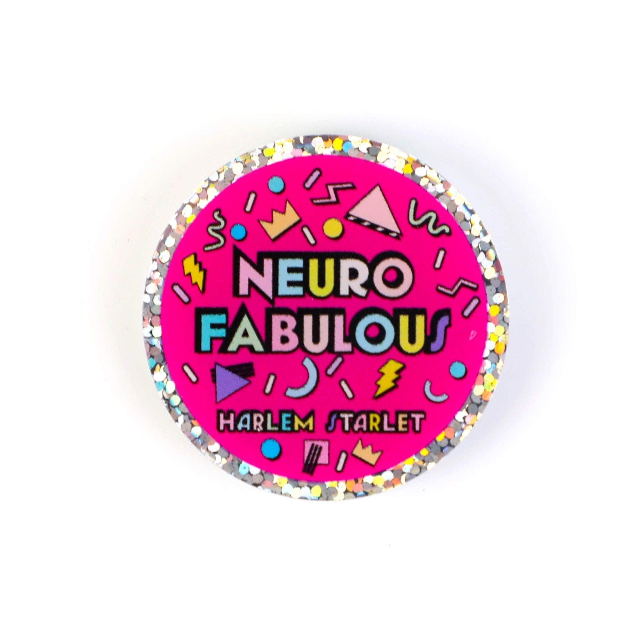 Pin - Neuro Fabulous Round Glitter in Hot Pink - Harlem Starlet