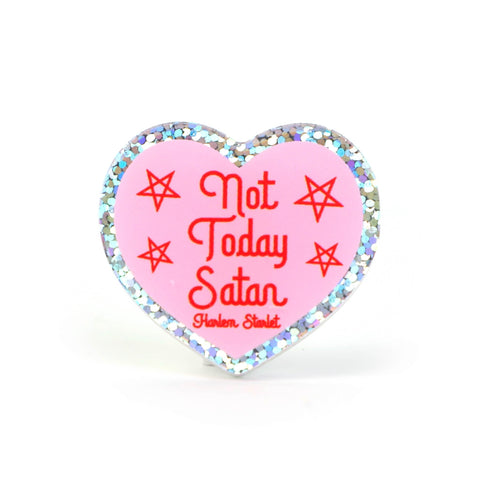 Pin - Not Today Satan Glitter Heart in Pink - Harlem Starlet