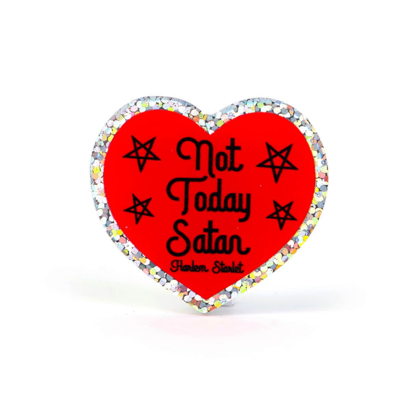 Pin - Not Today Satan Glitter Heart in Red - Harlem Starlet