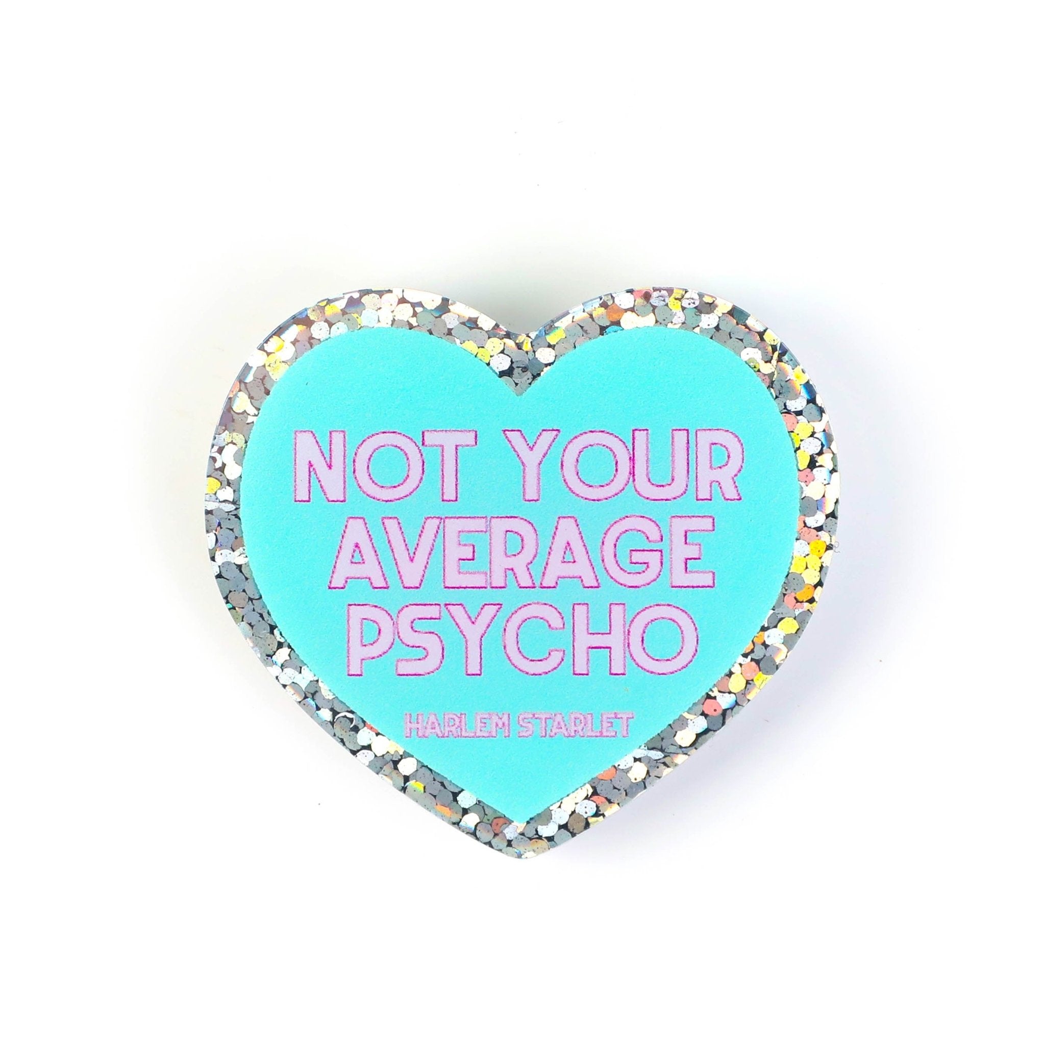 Pin - Not Your Average Psycho Glitter Heart in Mint - Harlem Starlet