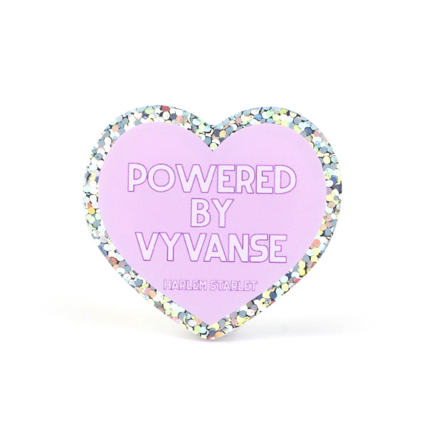 Pin - Powered by Vyvanse Glitter Heart in Lilac - Harlem Starlet