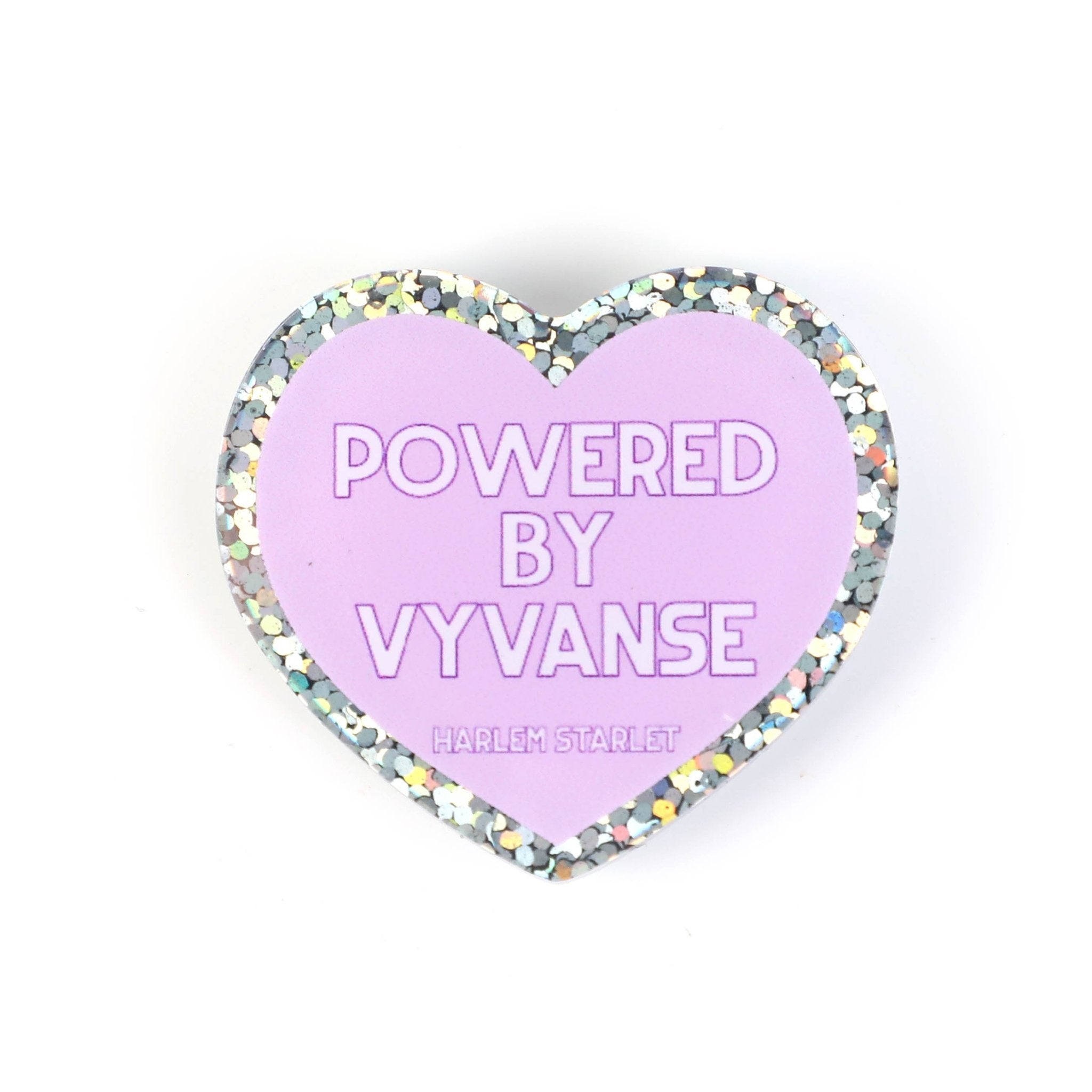 Pin - Powered by Vyvanse Glitter Heart in Lilac - Harlem Starlet