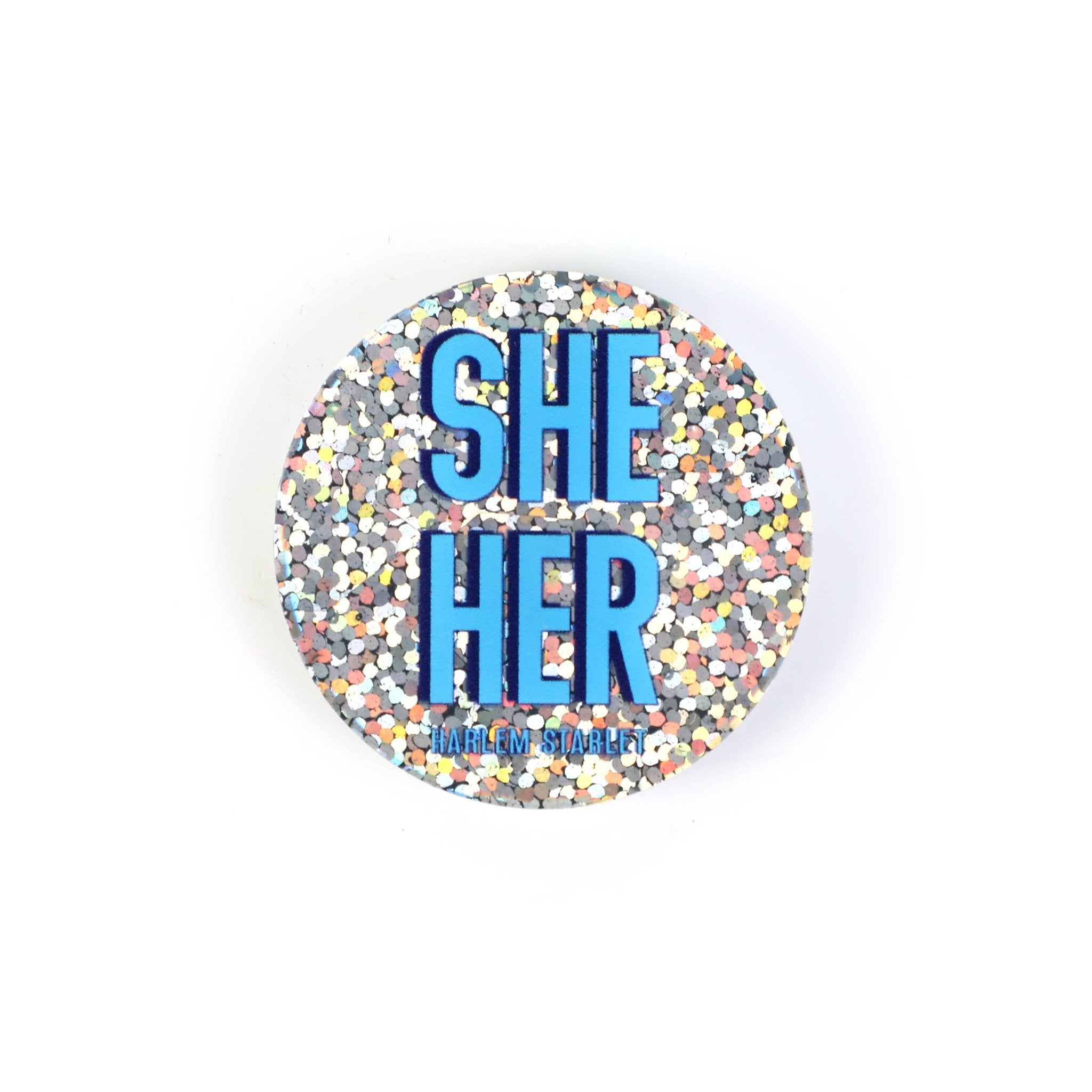 Pin - Pronoun Pin She / Her in Glitter Blue - Harlem Starlet