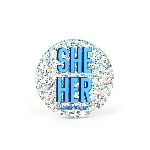 Pin - Pronoun Pin She / Her in Glitter Blue - Harlem Starlet