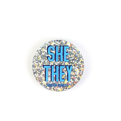 Pin - Pronoun Pin She / They in Glitter Blue - Harlem Starlet