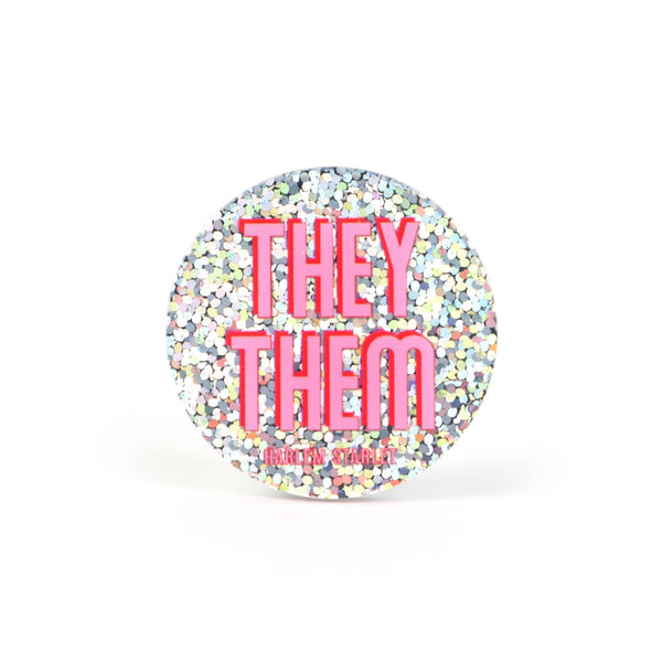 Pin - Pronoun Pin They / Them in Glitter Pink - Harlem Starlet